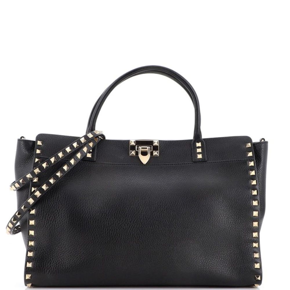 Valentino Garavani Rockstud Flip Lock Tote Leather Large Black